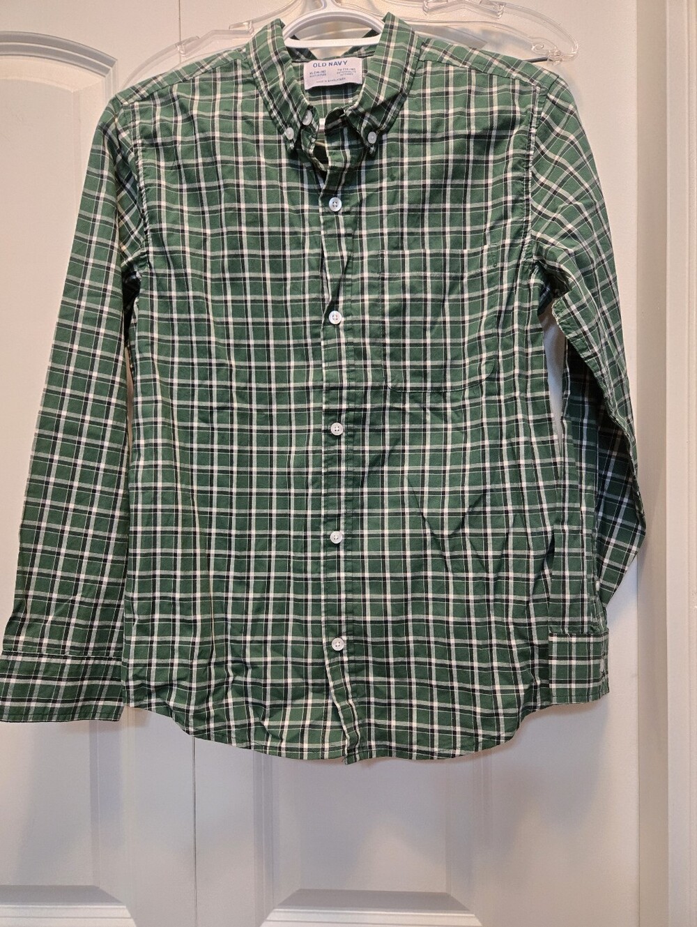 Old Navy Kid's Green and White Plaid Button-Down Shirt